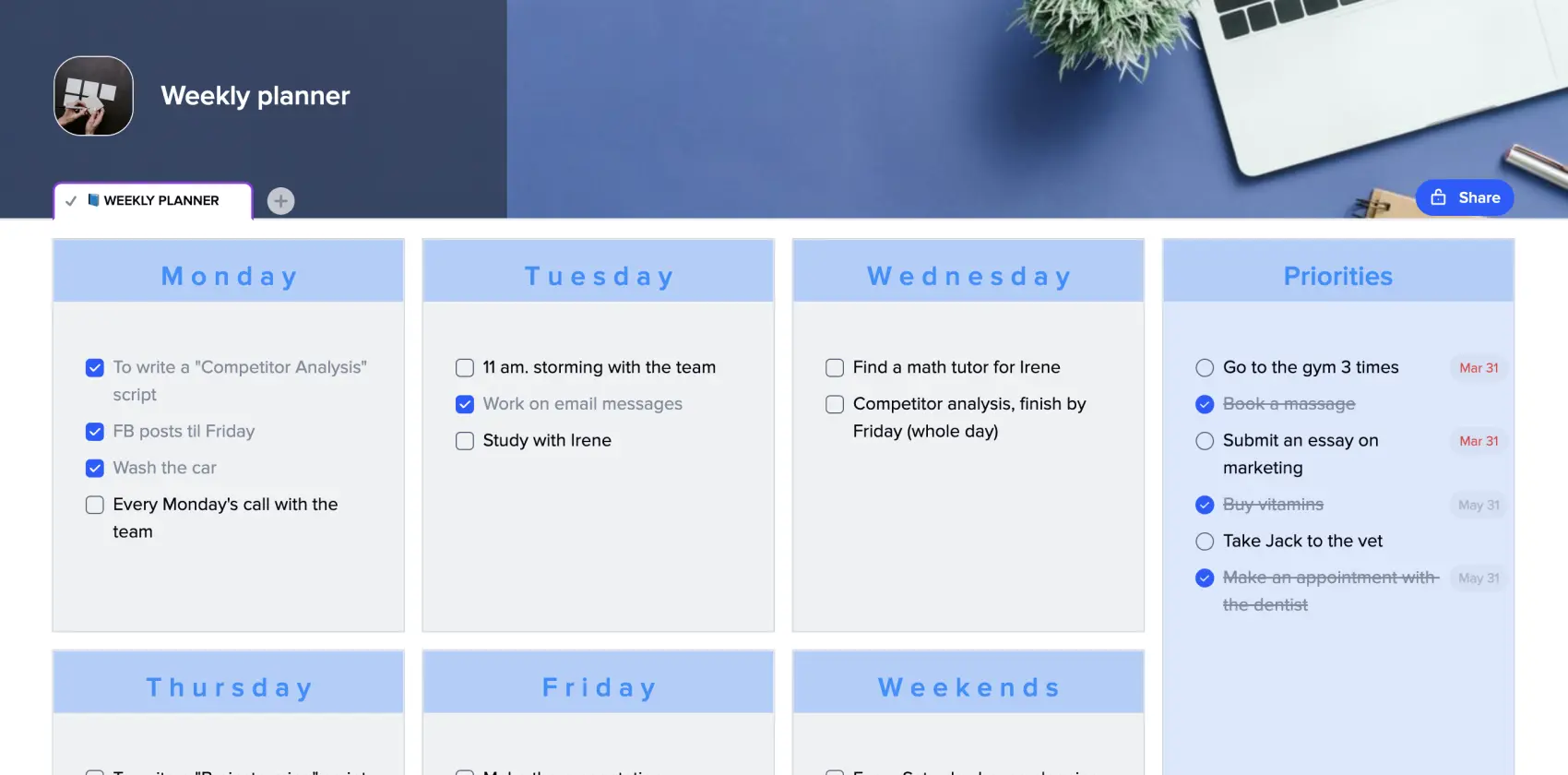 xTiles Weekly Planner