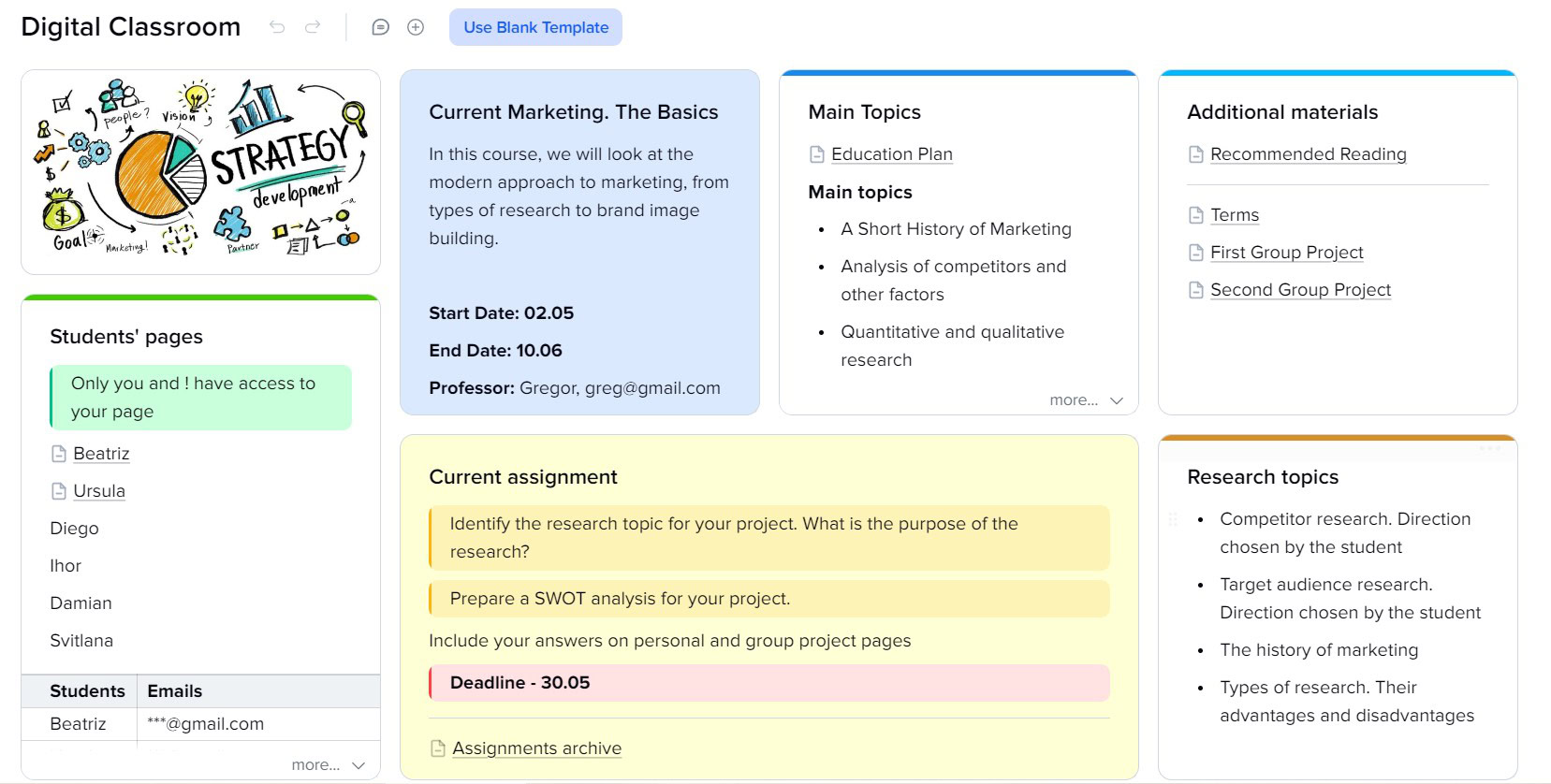 Free Digital Classroom Template