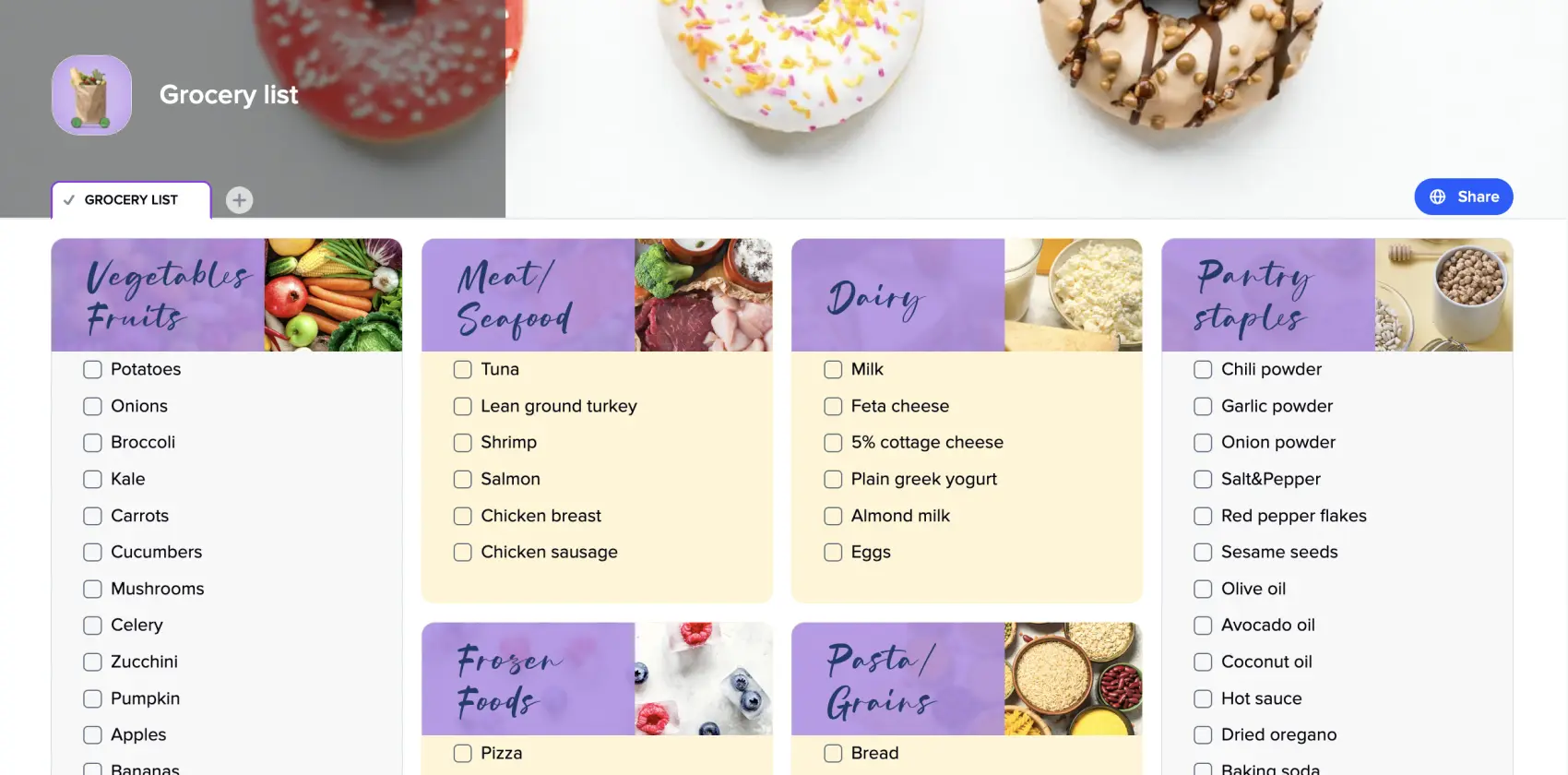 free grocery shopping list template