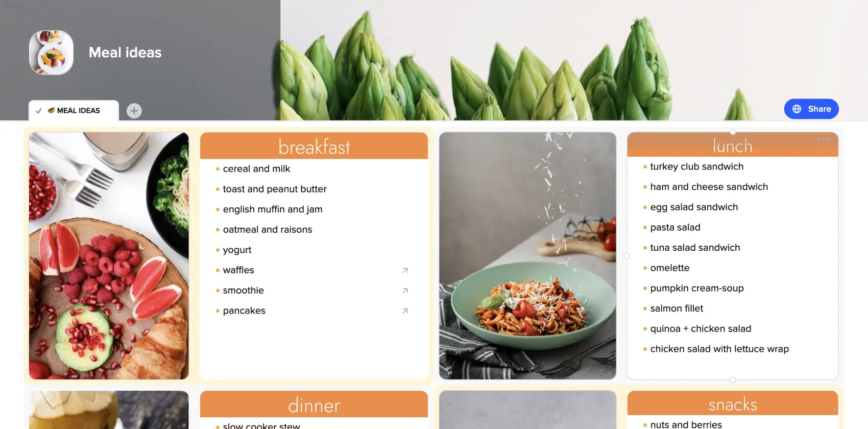 free meal ideas template