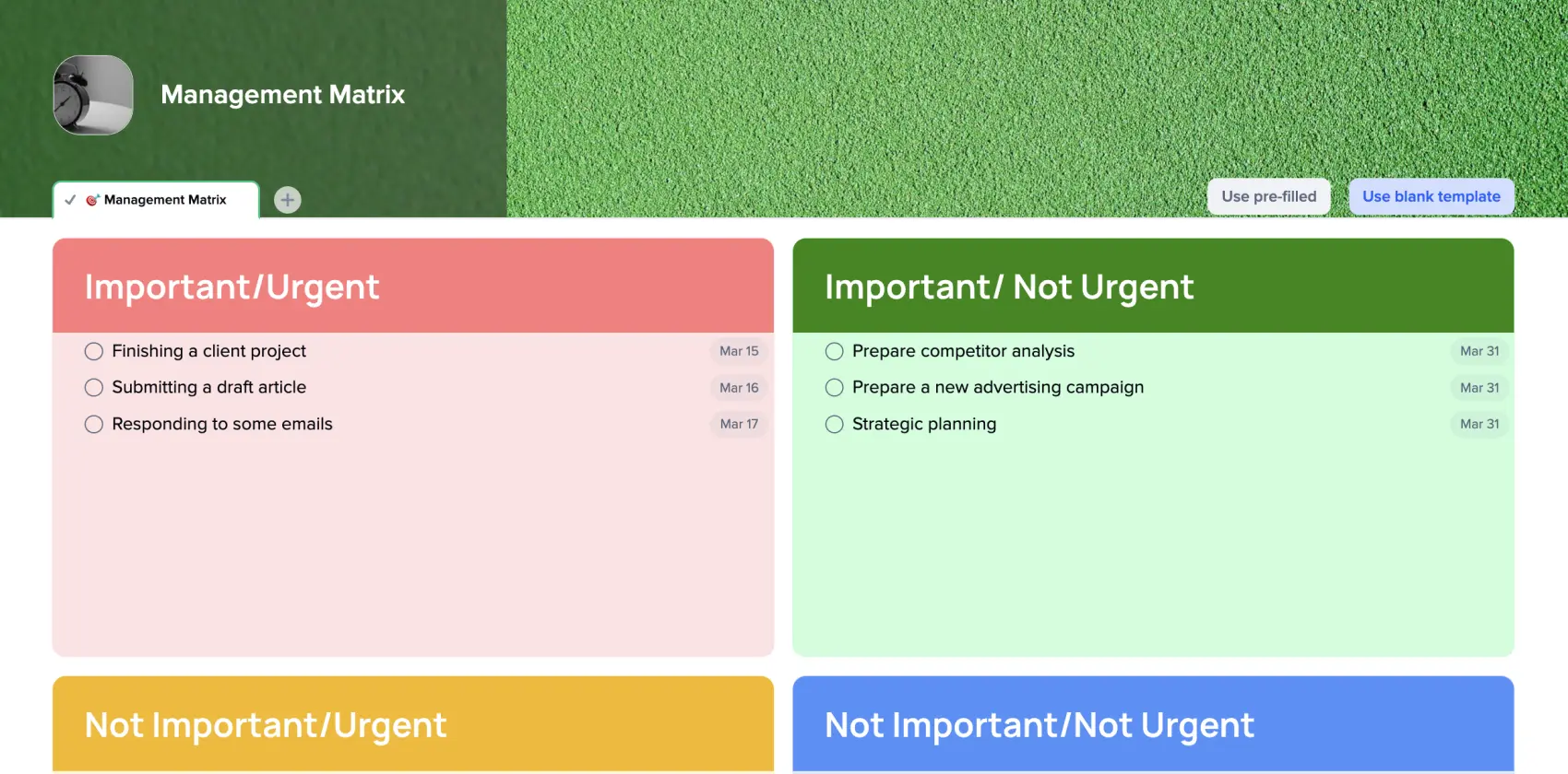 Free Time Management Matrix Template