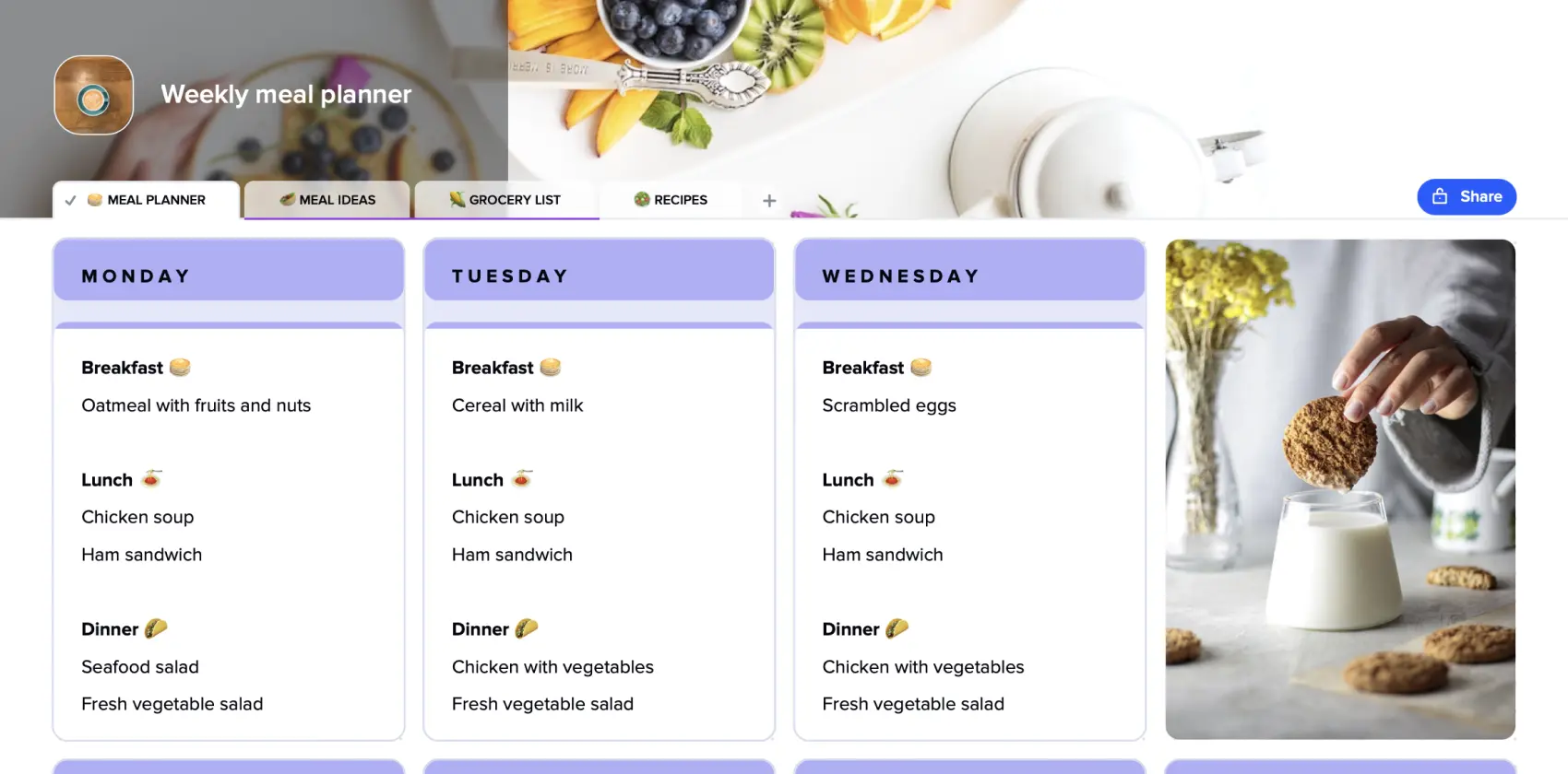 Free weekly meal planner template