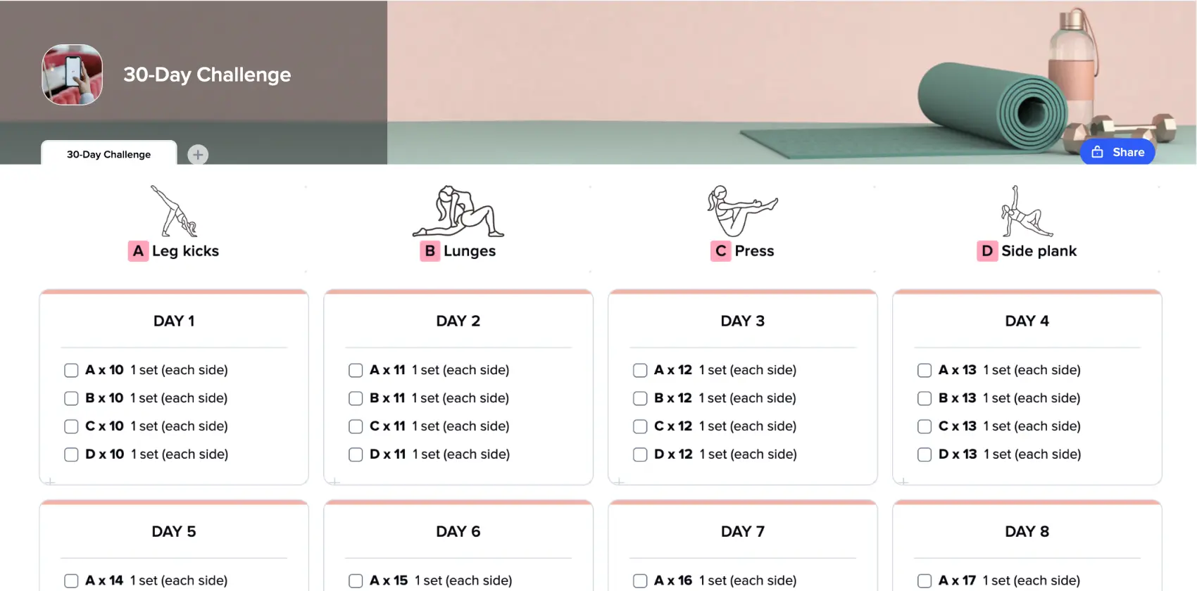 Free 30 Day Challenge Tracker Template - xTiles