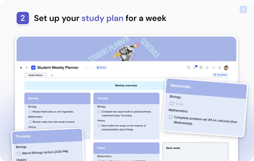 Set up your study plan for a week