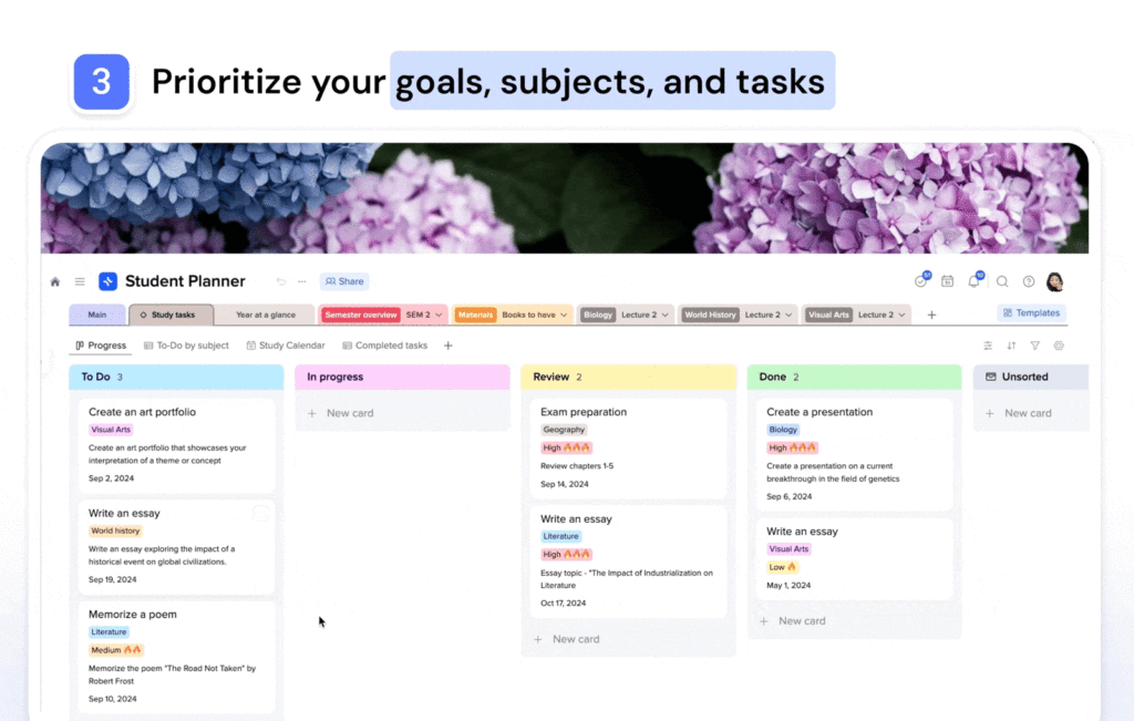 Prioritize your goals, subjects, and tasks