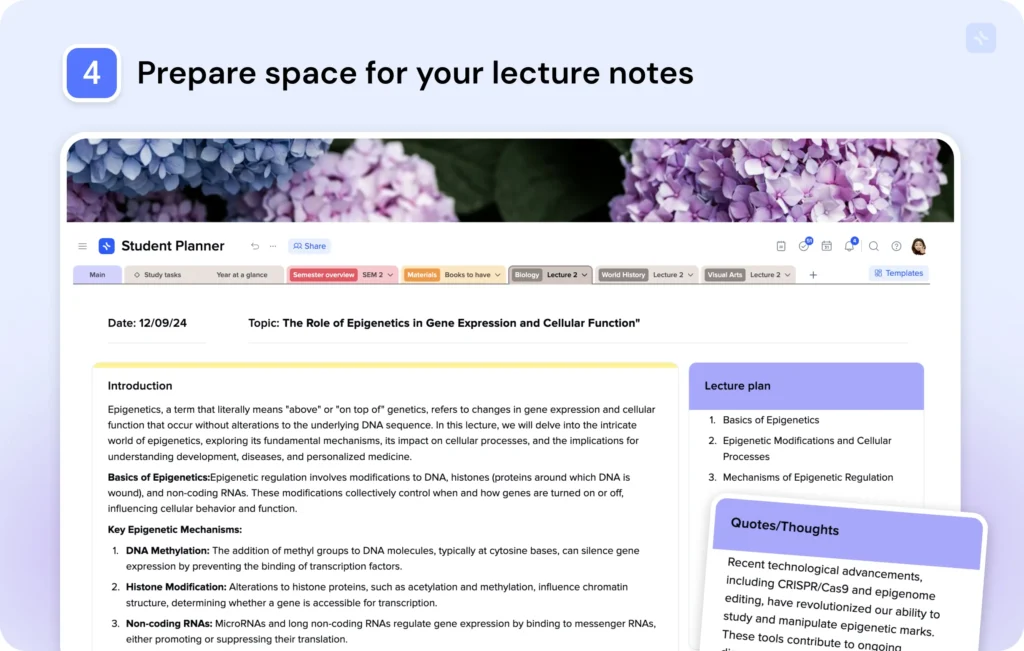 Prepare space for your lecture notes