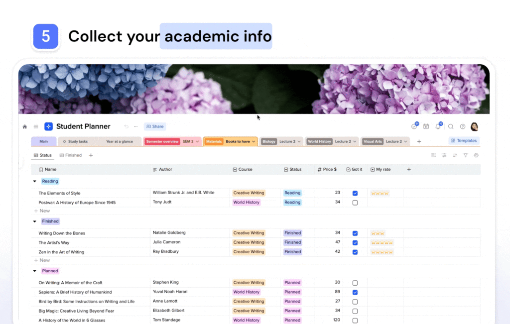 Collect your academic info