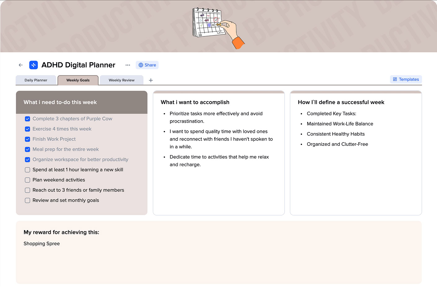 adhd digital planner screen 2