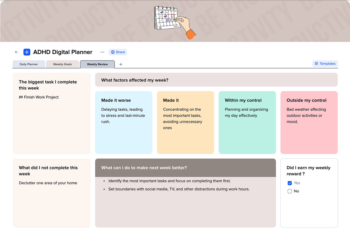 adhd digital planner screen 3
